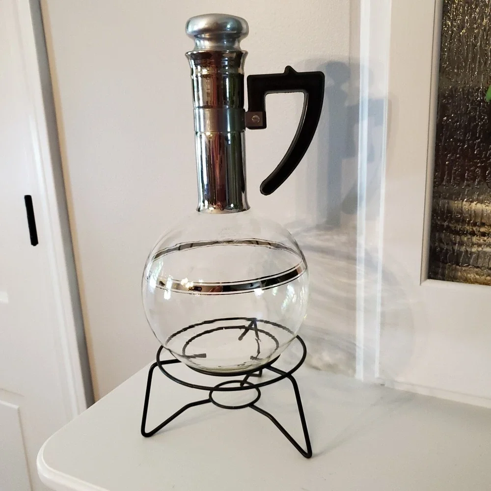 Inland XXX Coffee Carafe Warming Stand Cork Stopper Hand Blown Glass 16 Cup Vtg